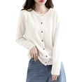 thumbnail image 1 of Womens Long Sleeve Button Up Knit Cardigan Light-Bodied 2026 Crewneck Button Down Sweaters for Women Milky White M, 1 of 7