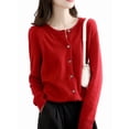 thumbnail image 1 of Womens Long Sleeve Button Up Knit Cardigan Light-Bodied 2026 Crewneck Button Down Sweaters for Women Wine Red M, 1 of 7