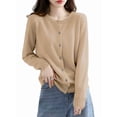 thumbnail image 1 of Womens Long Sleeve Button Up Knit Cardigan Light-Bodied 2026 Crewneck Button Down Sweaters for Women Yellow Camel M, 1 of 9