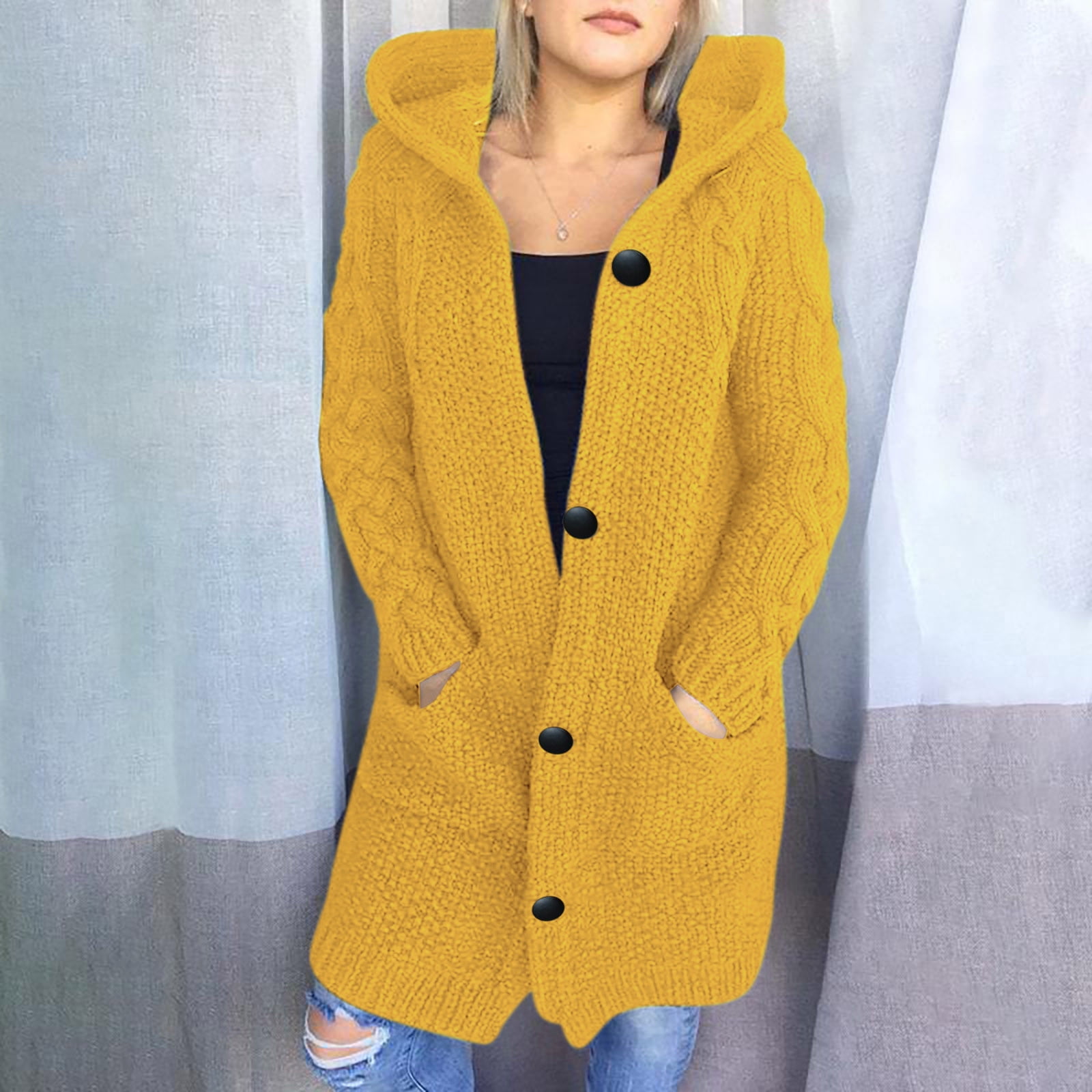 Womens Long Sleeve Cable Knit Long Cardigan Open Front Button