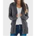 thumbnail image 1 of Womens Long Sleeve Cable Knit Long Cardigan Open Front Button Sweater Outerwear with Pockets, 1 of 3