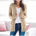 thumbnail image 1 of Womens Long Sleeve Cable Knit Long Cardigan Open Front Button Sweater Outerwear with Pockets, 1 of 3