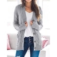 thumbnail image 1 of Womens Long Sleeve Cable Knit Long Cardigan Open Front Button Sweater Outerwear with Pockets, 1 of 3