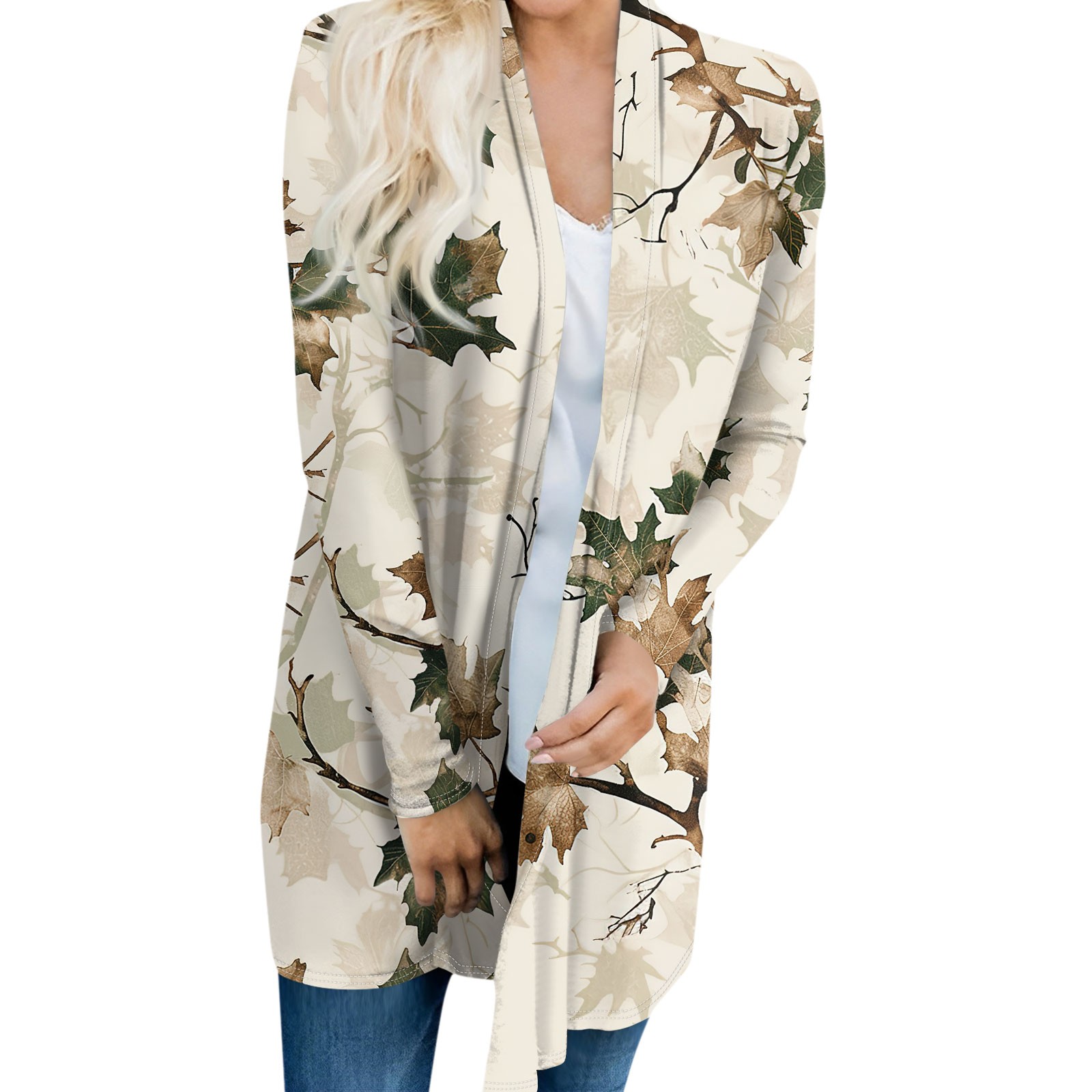 Womens Long Sleeve Cardigan 2024 Knit Sweater Floral Print Open Front