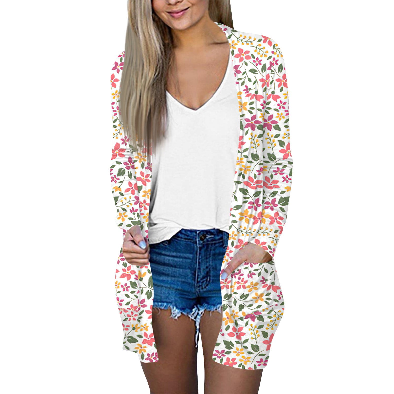 Womens Long Sleeve Cardigan 2024 Knit Sweater Floral Print Outerwear