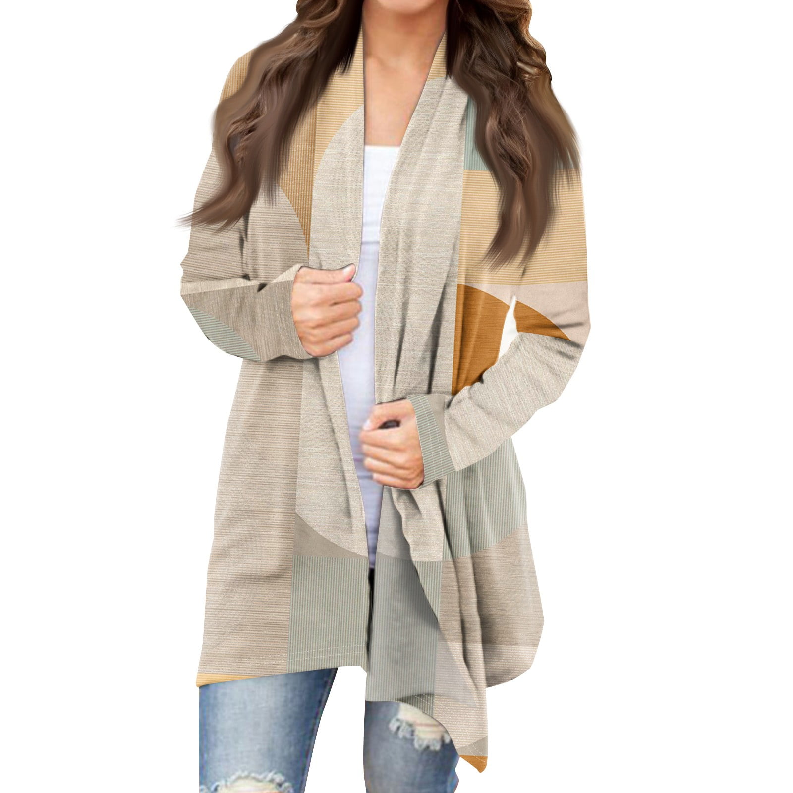 Womens Long Sleeve Cardigan Knit Sweater Floral Print Open Front