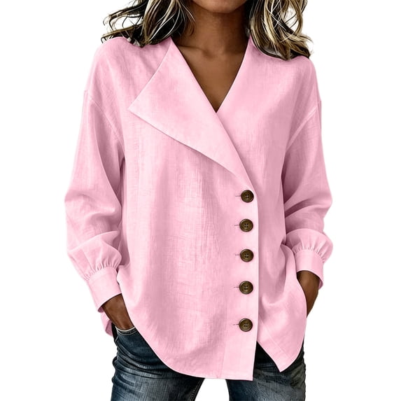 Womens Long Sleeve Cardigan Open Front V Neck Button Down Business Casual Blouse Top