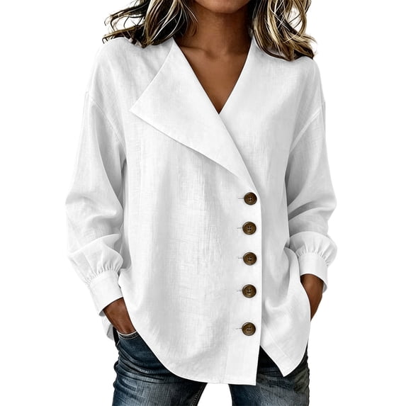 Womens Long Sleeve Cardigan Open Front V Neck Button Down Business Casual Blouse Top