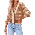 thumbnail image 1 of Womens Long Sleeve Cardigan Sweaters Plaid Fuzzy Knit V Neck Button Down Cardigans, 1 of 6