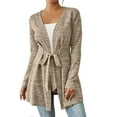 thumbnail image 1 of Womens Long Sleeve Cardigans Lightweight Fleece Tie Front Tunic Tops Comfy Fall Casual Outwear Cardigan Beige, M, 1 of 7