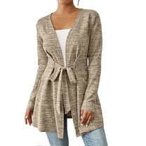 Womens Long Sleeve Cardigans Lightweight Fleece Tie Front Tunic Tops Comfy Fall Casual Outwear Cardigan Beige, M