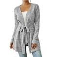 thumbnail image 1 of Womens Long Sleeve Cardigans Lightweight Fleece Tie Front Tunic Tops Comfy Fall Casual Outwear Cardigan Gray, L, 1 of 7