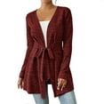 thumbnail image 1 of Womens Long Sleeve Cardigans Lightweight Fleece Tie Front Tunic Tops Comfy Fall Casual Outwear Cardigan Wine, M, 1 of 7