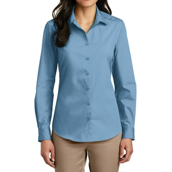 Womens Long Sleeve Carefree Poplin Uniforms Dress Cotton/Polyester Shirt Carolina Blue X-Large