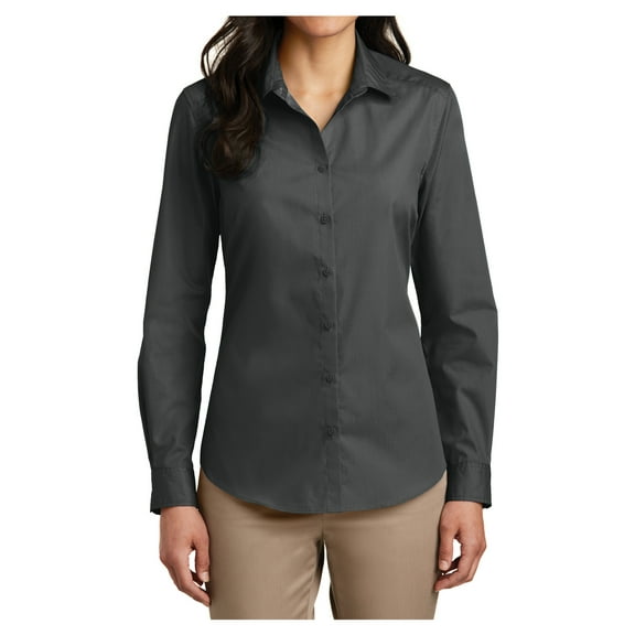 Womens Long Sleeve Carefree Poplin Uniforms Dress Cotton/Polyester Shirt Graphite X-Large