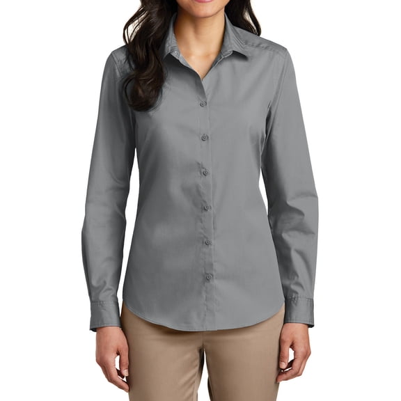Womens Long Sleeve Carefree Poplin Uniforms Dress Cotton/Polyester Shirt Gusty Grey 4X-Large