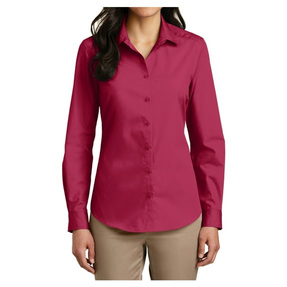 Womens Long Sleeve Carefree Poplin Uniforms Dress Cotton/Polyester Shirt Pink Azalea 4X-Large