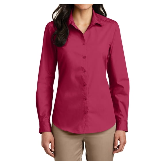 Womens Long Sleeve Carefree Poplin Uniforms Dress Cotton/Polyester Shirt Pink Azalea X-Large