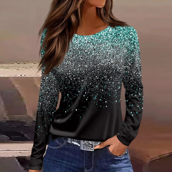 Womens Long Sleeve Casual Blouse Crew Neck Tops ShirtsGreen L