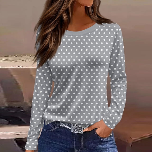 Womens Long Sleeve Casual Blouse Crew Neck Tops ShirtsLight Gray XL