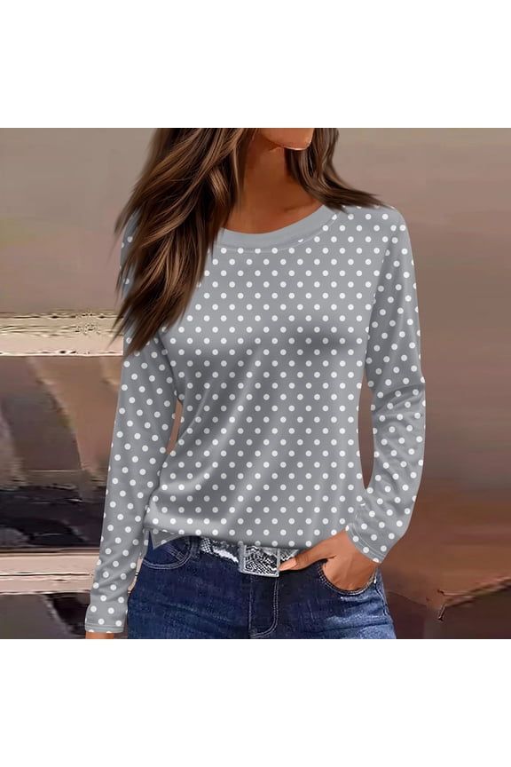 Womens Long Sleeve Casual Blouse Crew Neck Tops ShirtsLight Gray XL