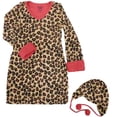 thumbnail image 1 of Womens Long Sleeve Cheetah Print Sleep Shirt Leopard Nightgown & Hat Set Medium, 1 of 2