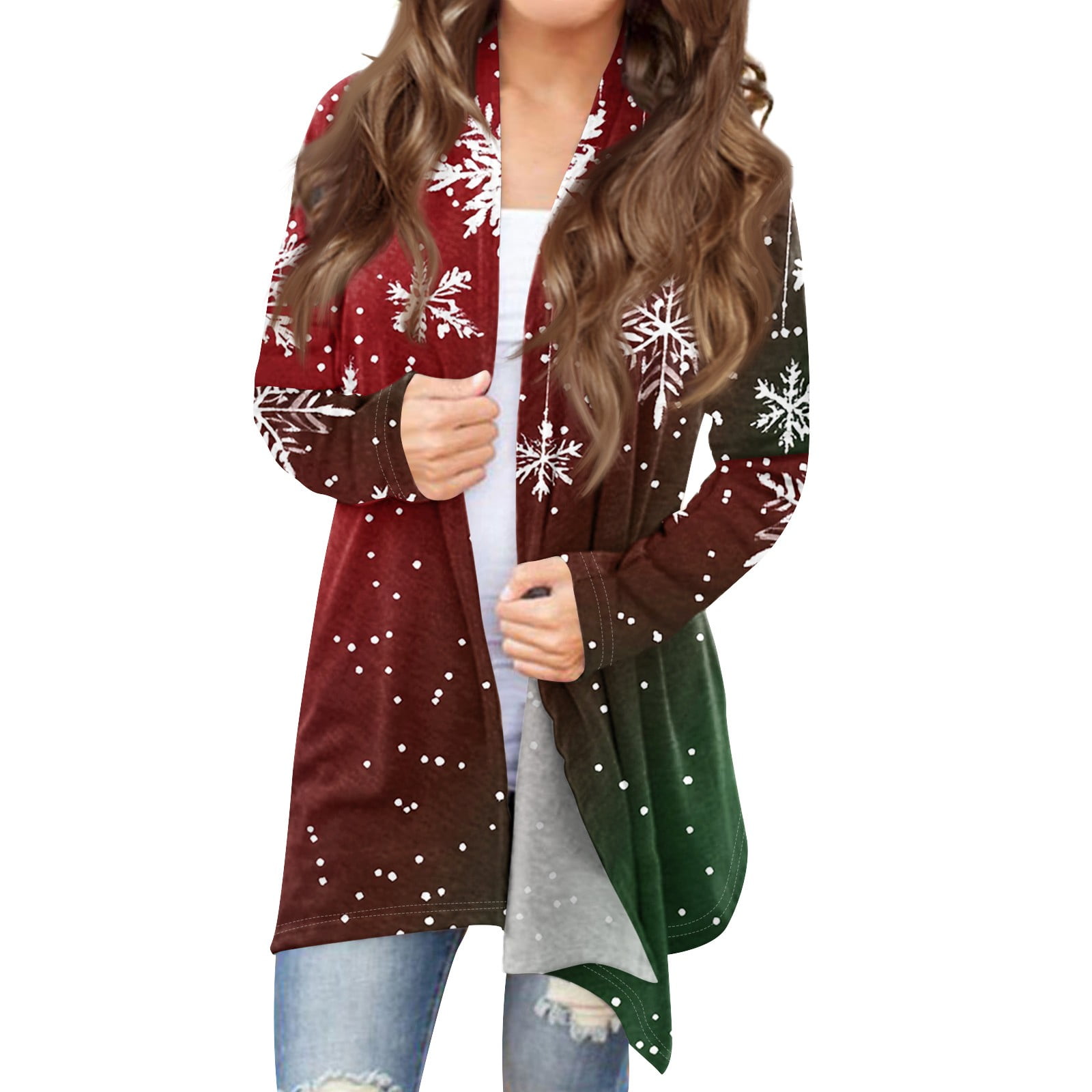 Womens Long Sleeve Christmas Cardigan Knit Sweater Xmas Tree Snowflake