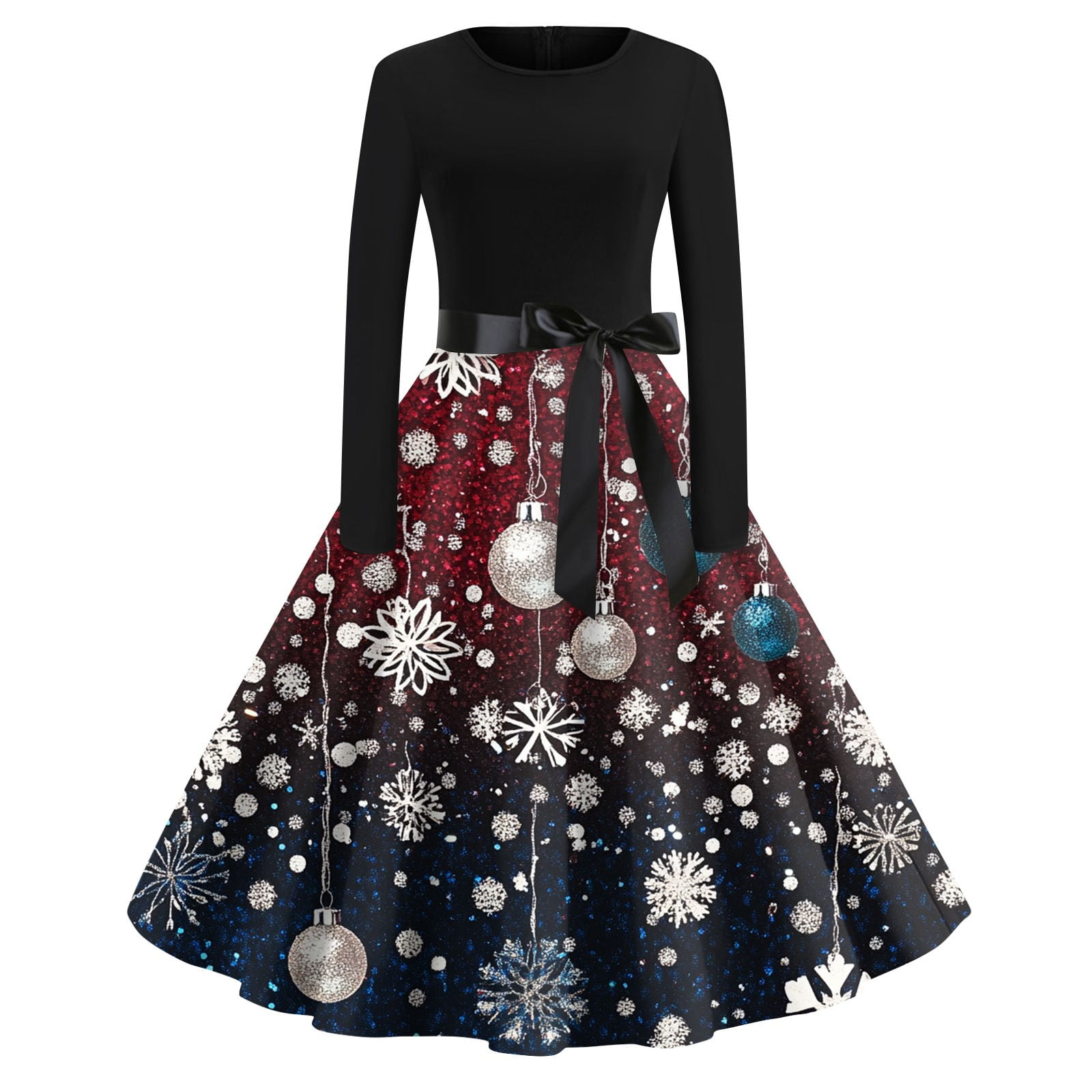 Womens Long Sleeve Christmas Dress Round Neck 2024 Vintage Hepburn