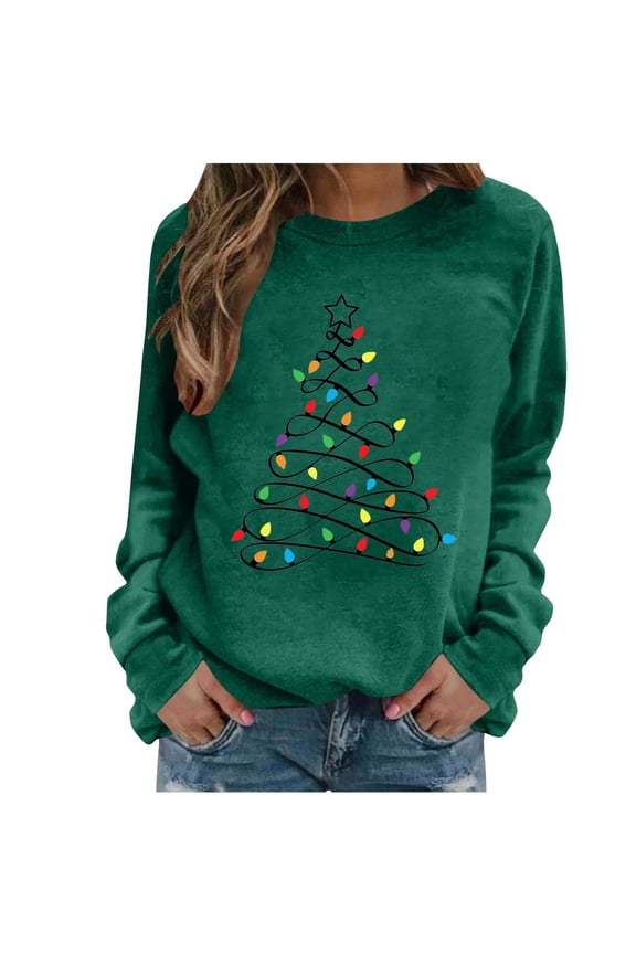 Womens Long Sleeve Christmas Sweatshirts Christmas tree Print Hooded Tops Xmas Holiday Casual Fall Pullover Sweater Winter Clothes