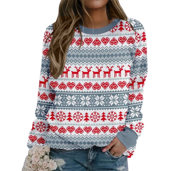 Womens Long Sleeve Christmas Tops Workout Shirts Print Sweatshirt Casual Pullover Holiday Graphic Tees Blouses