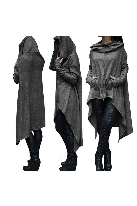 Womens Long Sleeve Cloak Hoodies Turtleneck Oversized High Low Sweater Vintage Gothic Sweatshirts Pullover Casual Winter Coat