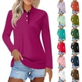 thumbnail image 1 of Womens Long Sleeve Collared Polo Shirts V Neck Button Down, Casual Athletic Golf Sport Tee Tops Turquoise 3XL, 1 of 6