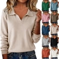 thumbnail image 1 of Womens Long Sleeve Collared V Neck Sweaters Fall Casual Classic Knit Pullover Sweater Soft Loose Jumper Tops, 1 of 6