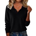 thumbnail image 1 of Womens Long Sleeve Collared V Neck Sweaters Fall Casual Classic Knit Pullover Sweater Soft Loose Jumper Tops, 1 of 6
