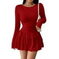 thumbnail image 1 of Female Long Sleeve Corset Mini Dress Ruffle Hem Short Party Club Dresses Red XS, 1 of 9