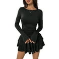 thumbnail image 1 of Womens Long Sleeve Corset Mini Dress Ruffle Hem Short Party Club Dresses, 1 of 9