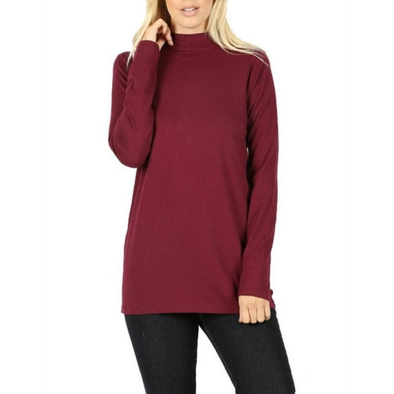 Womens Long Sleeve Cotton Mock Neck Turtleneck Top