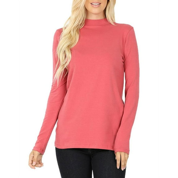 Womens Long Sleeve Cotton Mock Neck Turtleneck Top