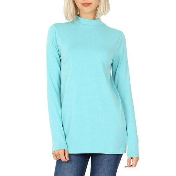Womens Long Sleeve Cotton Mock Neck Turtleneck Top