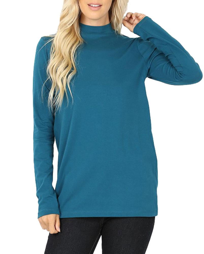 Womens Long Sleeve Cotton Mock Neck Turtleneck Top - Walmart.com