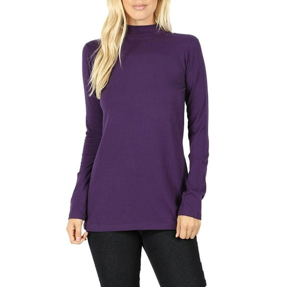 Womens Long Sleeve Cotton Mock Neck Turtleneck Top