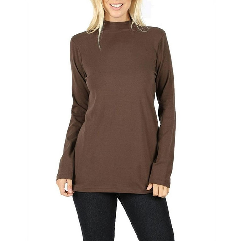 Womens Long Sleeve Cotton Mock Neck Turtleneck Top Walmart