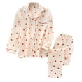 thumbnail image 1 of Womens Long Sleeve Cotton Shirt Spring Fall Loungewear Valentines Heart Print Pajama Set Button Down 2 Piece Pajama Set for Women Womens Plus Size Pajama Sets Beige M, 1 of 5
