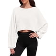 thumbnail image 1 of Women Long Sleeve Crew Neck Loose Fit Casual Cropped Sweatshirts Tops, 1 of 6