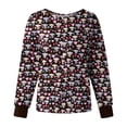 thumbnail image 1 of Womens Long Sleeve Crew Neck Scrub Jackets Colorful Floral Butterfly Print Button Front Stretch Medical Scrub Uniform Outerwear Pink 3XL, 1 of 3