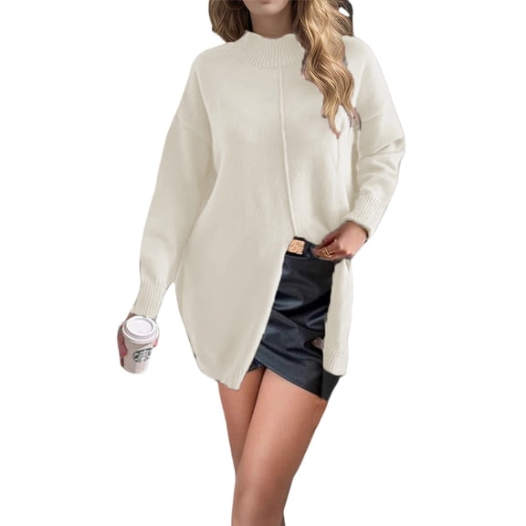 Womens Long Sleeve Crew Neck Sweaters Pullover Loose Fit Long Women's White Sweater Warm Women Sweaters for Fall and Winter