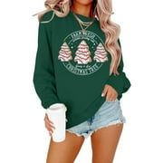 BEOPJESK Womens Long Sleeve Crew Neck Sweatshirts Merry Christmas Tree Graphic Tee Tops