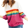 thumbnail image 1 of Womens Long Sleeve Crewneck Color Block Sweatshirt Tops Casual Striped Printed Loose Fit Shirts Blouses Tunic Tops, 1 of 7