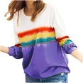 thumbnail image 1 of Womens Long Sleeve Crewneck Color Block Sweatshirt Tops Casual Striped Printed Loose Fit Shirts Blouses Tunic Tops, 1 of 7