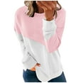 thumbnail image 1 of Womens Long Sleeve Crewneck Sweatshirt Patchwork Casual Loose Comfy Shirts Soft Lightweight Pullover Tops for Women, 1 of 7